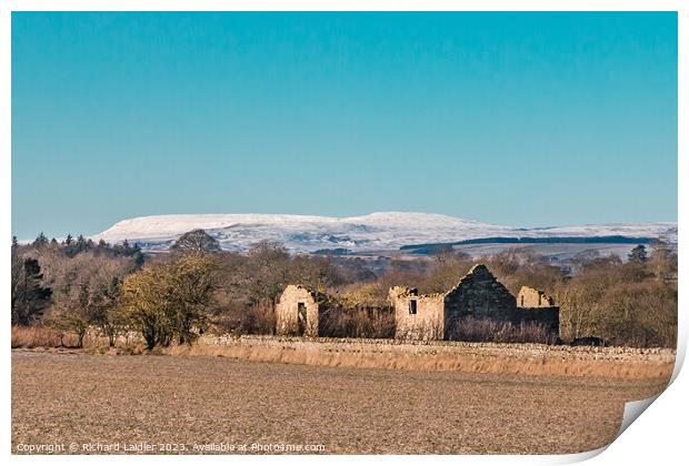 Snowy Cross Fell from Thorpe, Teesdale Print by Richard Laidler