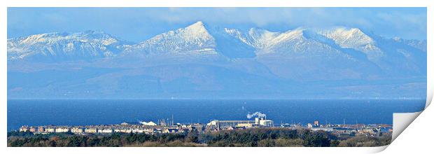 Wintry Arran mountains and Troon Print by Allan Durward Photography