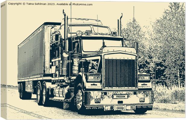 Classic American Semi Trailer Truck in Yellow Canvas Print by Taina Sohlman