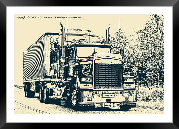 Classic American Semi Trailer Truck in Yellow Framed Mounted Print by Taina Sohlman