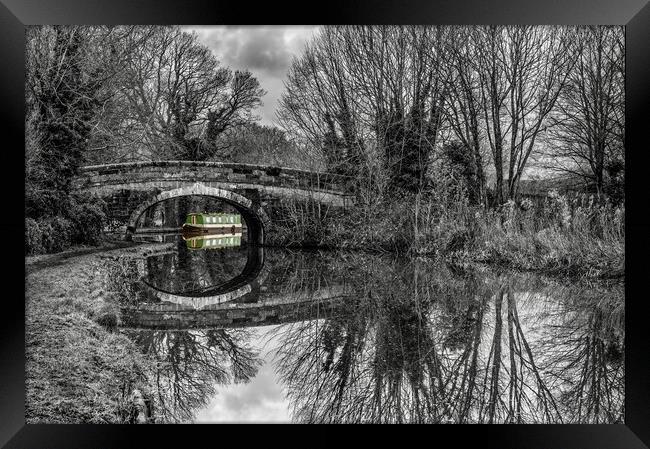 Green Boat on the canal Framed Print by Gary Kenyon