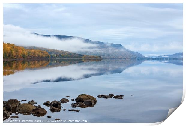 Misty Tranquility of Loch Rannoch Print by Barbara Jones