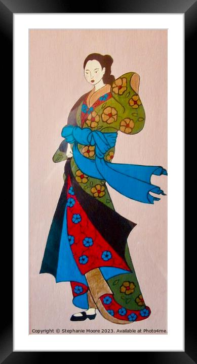 Geisha in green, red and blue Framed Mounted Print by Stephanie Moore