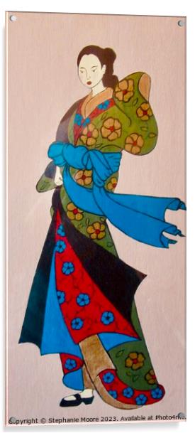Geisha in green, red and blue Acrylic by Stephanie Moore