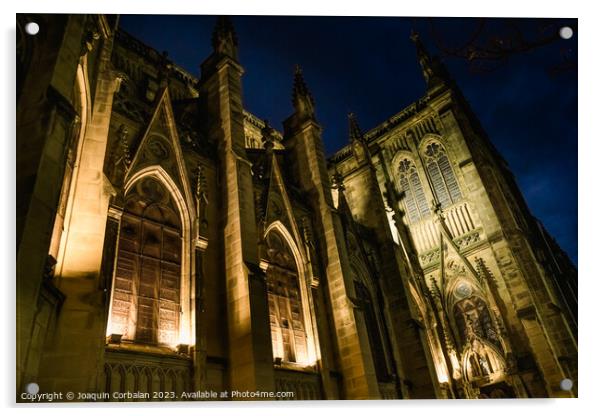 The cathedral of San Sebastian is illuminated at night in a ghos Acrylic by Joaquin Corbalan