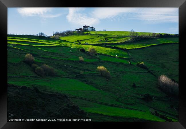 Beautiful sunset over the grassy slopes of the green Basque coun Framed Print by Joaquin Corbalan