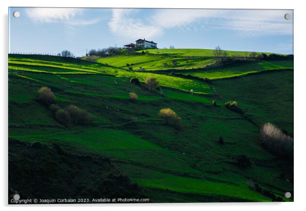 Beautiful sunset over the grassy slopes of the green Basque coun Acrylic by Joaquin Corbalan