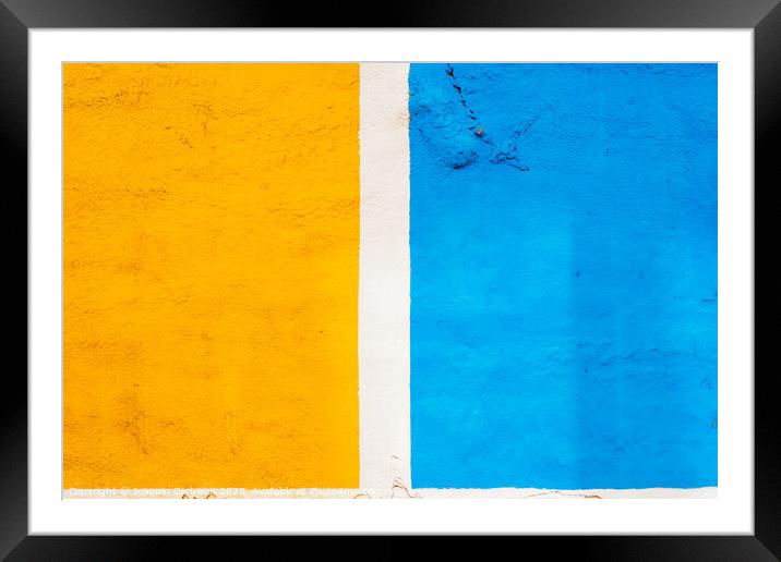 A background painted in two halves of yellow and blue, separated Framed Mounted Print by Joaquin Corbalan