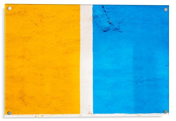A background painted in two halves of yellow and blue, separated Acrylic by Joaquin Corbalan