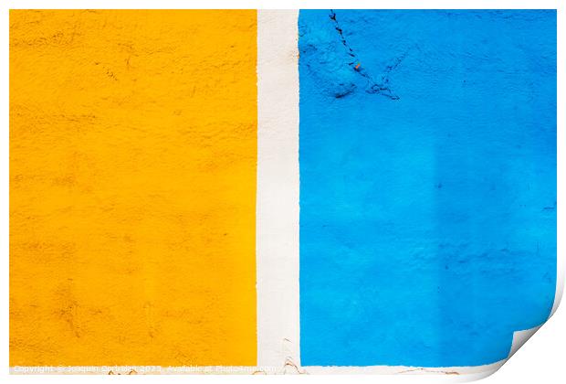 A background painted in two halves of yellow and blue, separated Print by Joaquin Corbalan