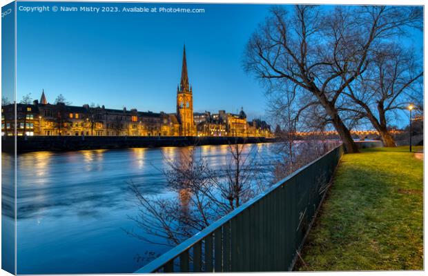 A view of Perth and the River Tay at Dusk Canvas Print by Navin Mistry