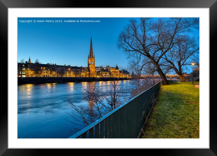 A view of Perth and the River Tay at Dusk Framed Mounted Print by Navin Mistry