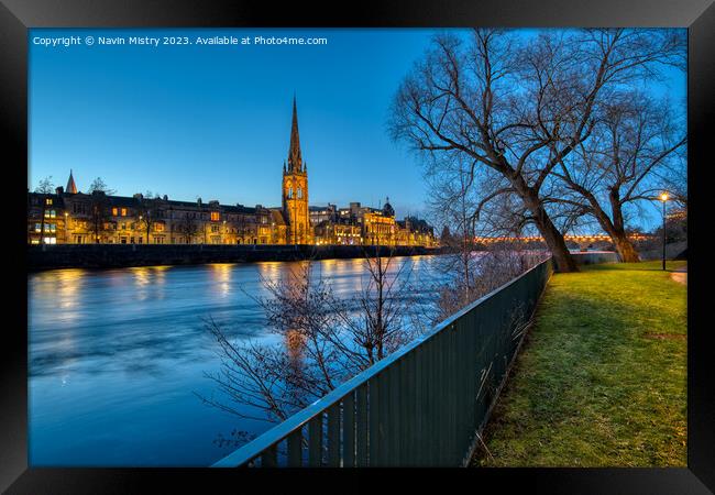 A view of Perth and the River Tay at Dusk Framed Print by Navin Mistry