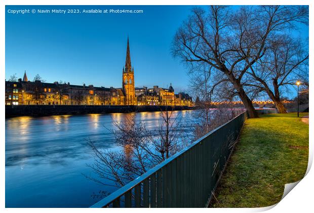 A view of Perth and the River Tay at Dusk Print by Navin Mistry