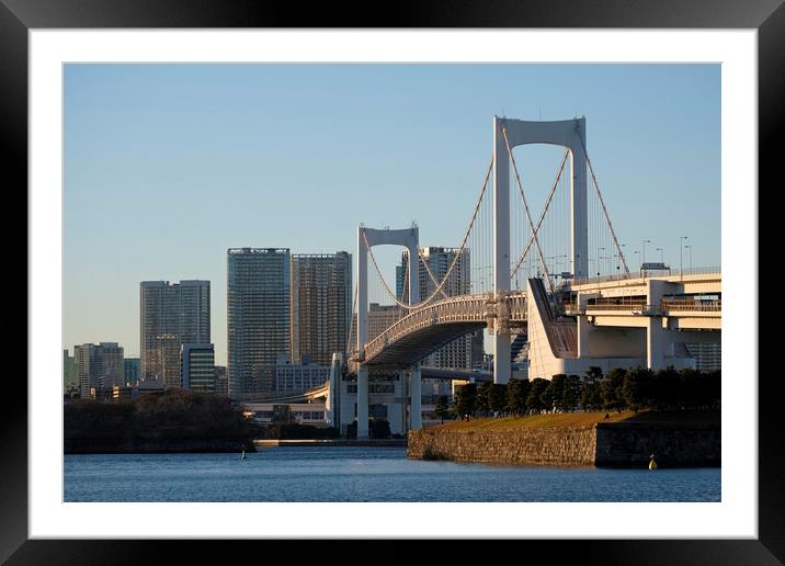 Rainbow Bridge going over Tokyo Bay in Tokyo, Japa Framed Mounted Print by Lensw0rld 