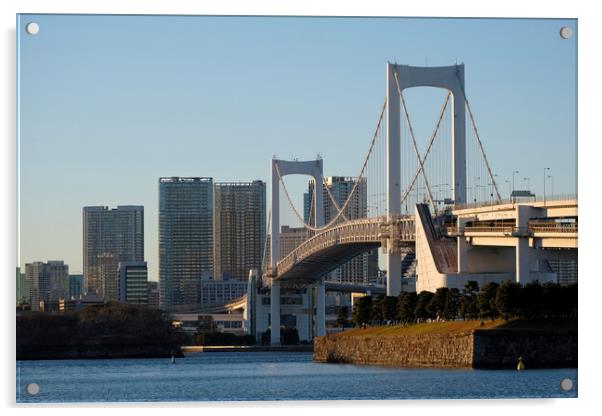 Rainbow Bridge going over Tokyo Bay in Tokyo, Japa Acrylic by Lensw0rld 