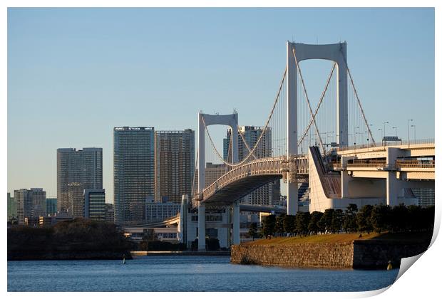 Rainbow Bridge going over Tokyo Bay in Tokyo, Japa Print by Lensw0rld 