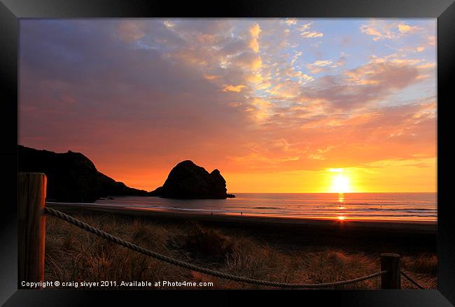 Surfers Sunset at Phia Beach NZ Framed Print by craig sivyer