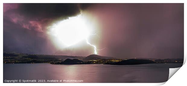 Lightning Storm Over Lake Thun Switzerland Print by Spotmatik 