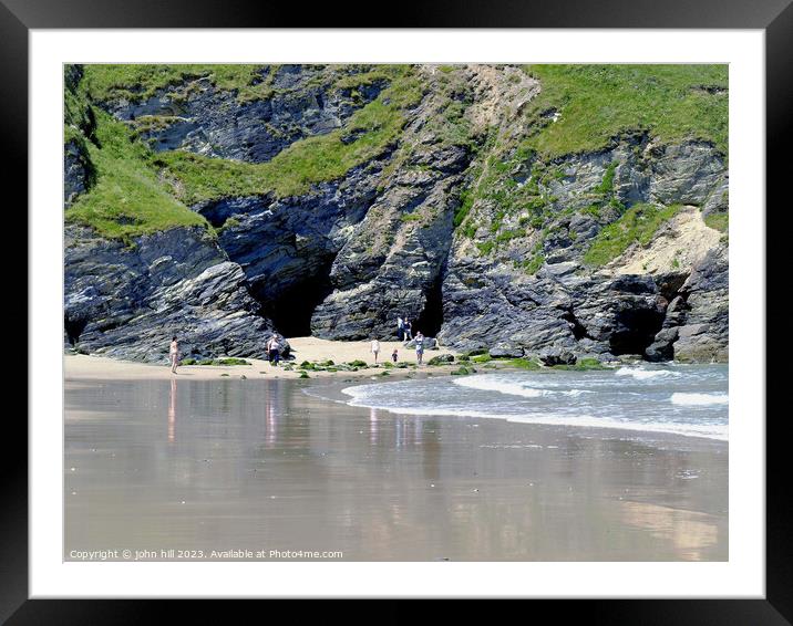 Exploring caves on Portreath beach. Framed Mounted Print by john hill
