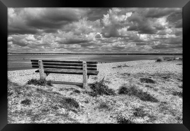 West Wittering Beach Seat monochrome Framed Print by Diana Mower