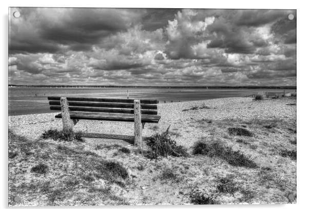 West Wittering Beach Seat monochrome Acrylic by Diana Mower