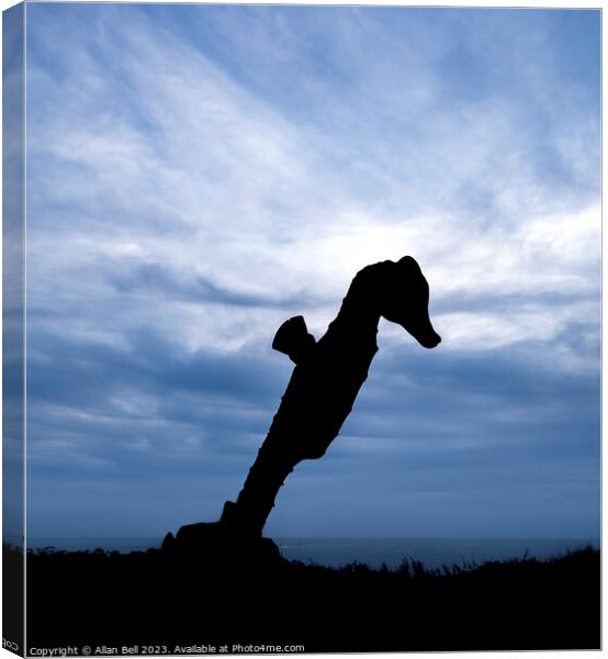 Silhouette of Seahorse tree sculpture Canvas Print by Allan Bell