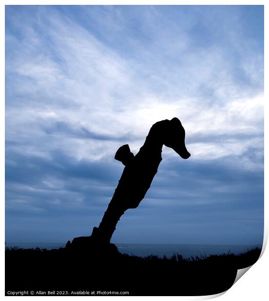 Silhouette of Seahorse tree sculpture Print by Allan Bell