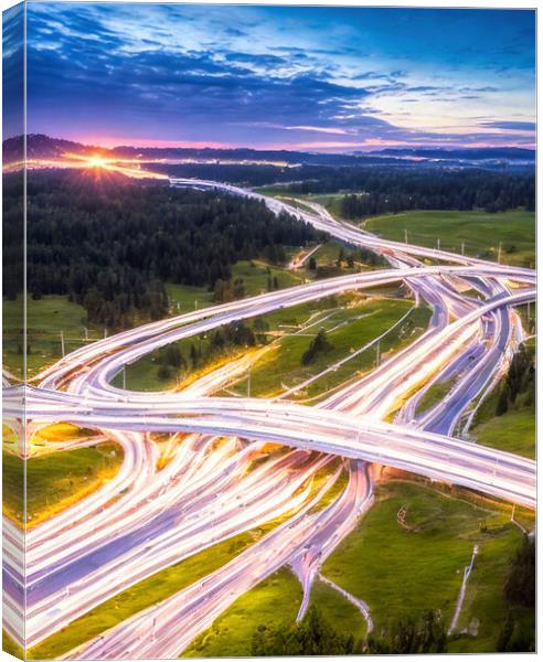 Motorway interchange Canvas Print by Roger Mechan