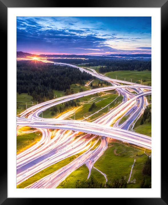Motorway interchange Framed Mounted Print by Roger Mechan