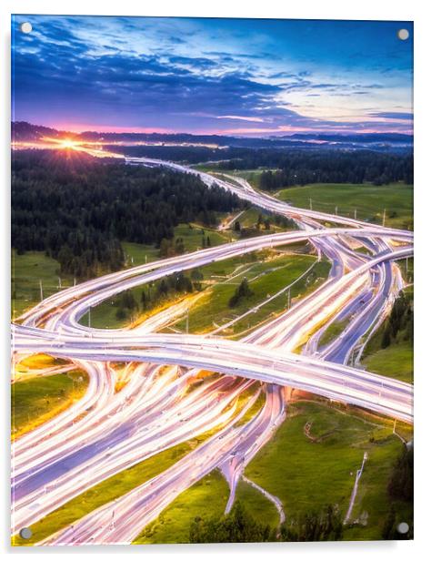 Motorway interchange Acrylic by Roger Mechan