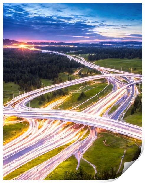 Motorway interchange Print by Roger Mechan