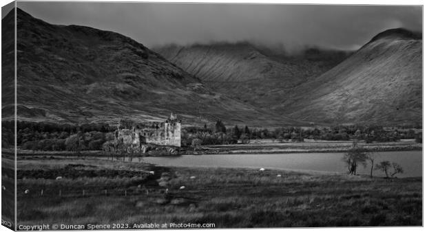 Kilchurn Castle in mono Canvas Print by Duncan Spence