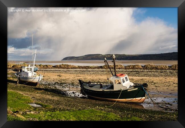 Grounded boats in Red Wharf Bay Anglesey Framed Print by Pearl Bucknall