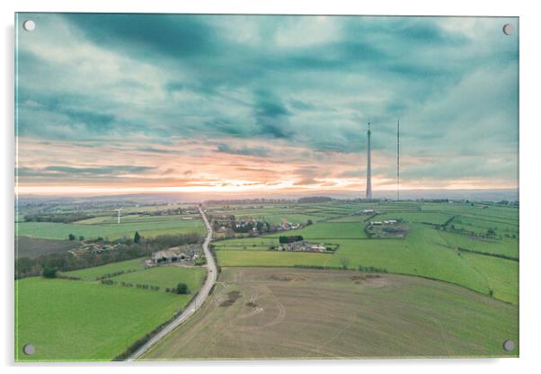 Emley Moor Sunrise Acrylic by Apollo Aerial Photography