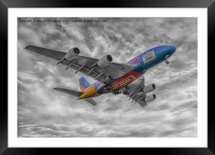  Emirates Airbus A380  Framed Mounted Print by Derrick Fox Lomax