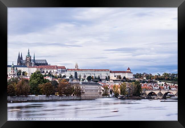 View Towards Charles Bridge Over The River Vltava In Prague, Cze Framed Print by Peter Greenway