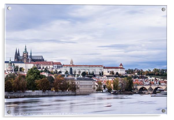 View Towards Charles Bridge Over The River Vltava In Prague, Cze Acrylic by Peter Greenway