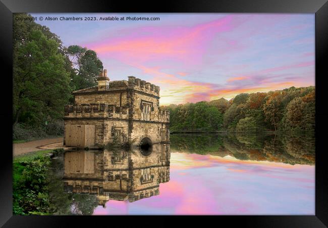 Newmillerdam Boathouse  Framed Print by Alison Chambers