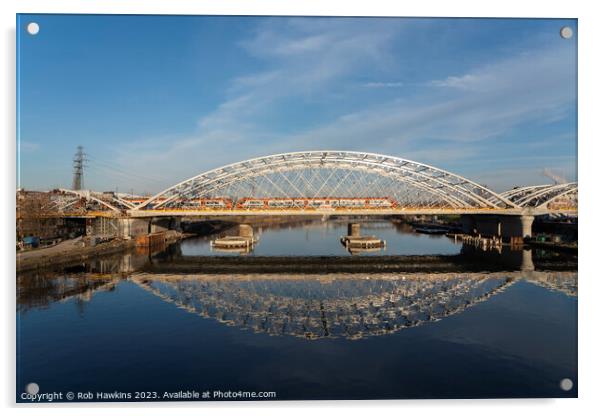 Krakow railway bridge reflections Acrylic by Rob Hawkins