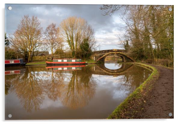 Canal Reflections near the stone bridge Acrylic by Gary Kenyon