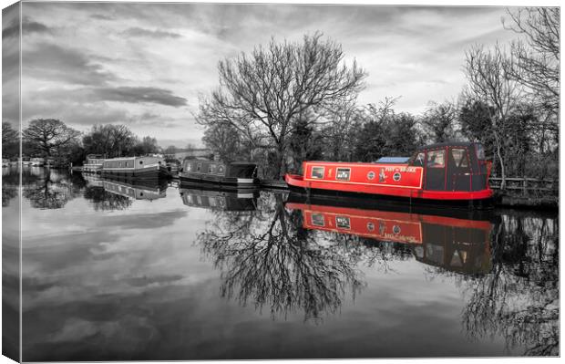 Red Canal Boat Canvas Print by Gary Kenyon