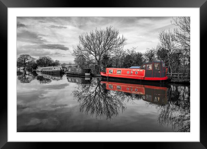 Red Canal Boat Framed Mounted Print by Gary Kenyon