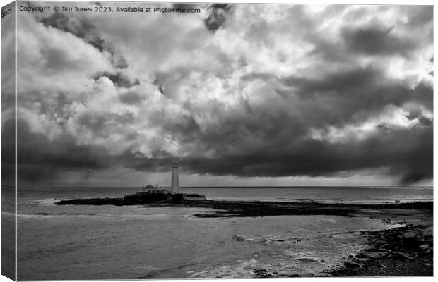 April showers at St Mary's Island - Monochrome Canvas Print by Jim Jones