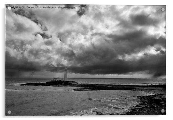 April showers at St Mary's Island - Monochrome Acrylic by Jim Jones