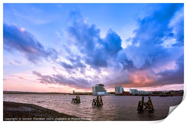 Sunset over Cardiff Bay, South Wales Print by Gordon Maclaren