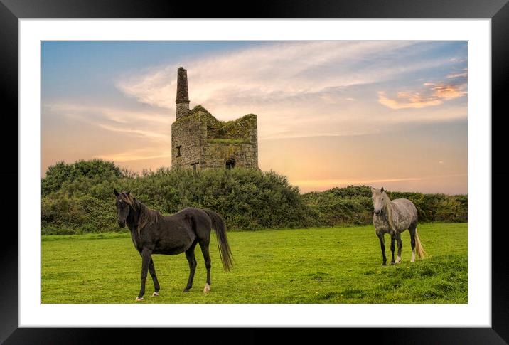 Old tin mine and horses Framed Mounted Print by kathy white
