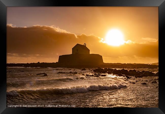 Sunset overlooking the church on an island -Isle of Anglesey Wal Framed Print by Gail Johnson