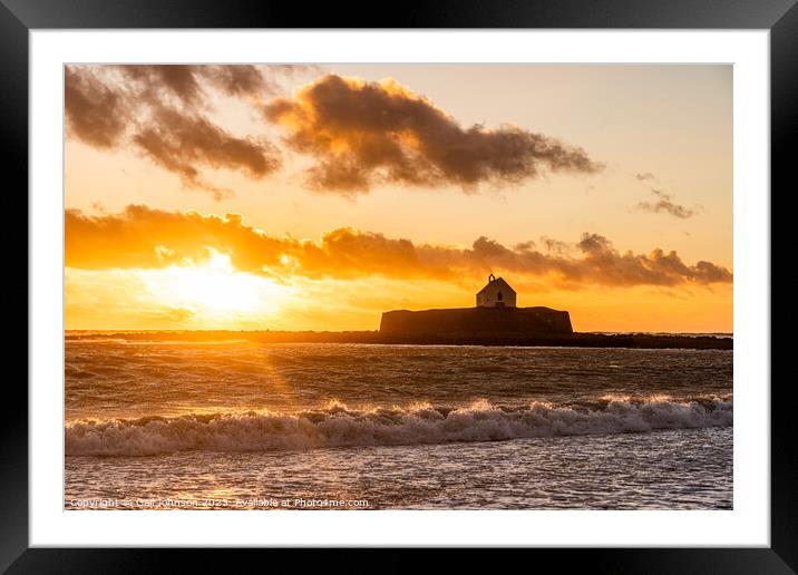 Sunset overlooking the church on an island -Isle of Anglesey Wal Framed Mounted Print by Gail Johnson