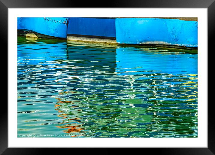 Boats Water Reflection Abstract Bayside Marina Miami Florida Framed Mounted Print by William Perry